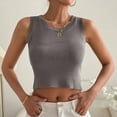thumbnail image 2 of Wycnly Tank Tops for Women Soft Knitted Ribbed Sexy Slim Fit Going out Cropped Tops Vest Summer Solid Round Neck Sleeveless Shirts Fashion Blouses Gray l, 2 of 7
