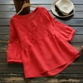 thumbnail image 2 of Women Casual Embroidery O Neck Short Sleeve Blouse Shirt Loose Ruffle Tops, 2 of 2