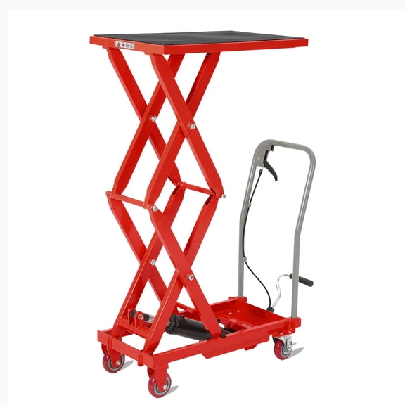 Heavy Duty Hydraulic Lift Table Cart 330Lbs Capacity, Double Scissor Lift Table with 14"-50" Adjustable Height, Non-Slip Platform & Locking Wheels for Warehouse, Workshop, Garage, Red