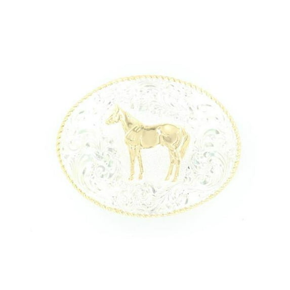 Crumine C02115 Standing Quarter Horse Buckle, Silver Gold Plated - 3.5 x 4.5 in.