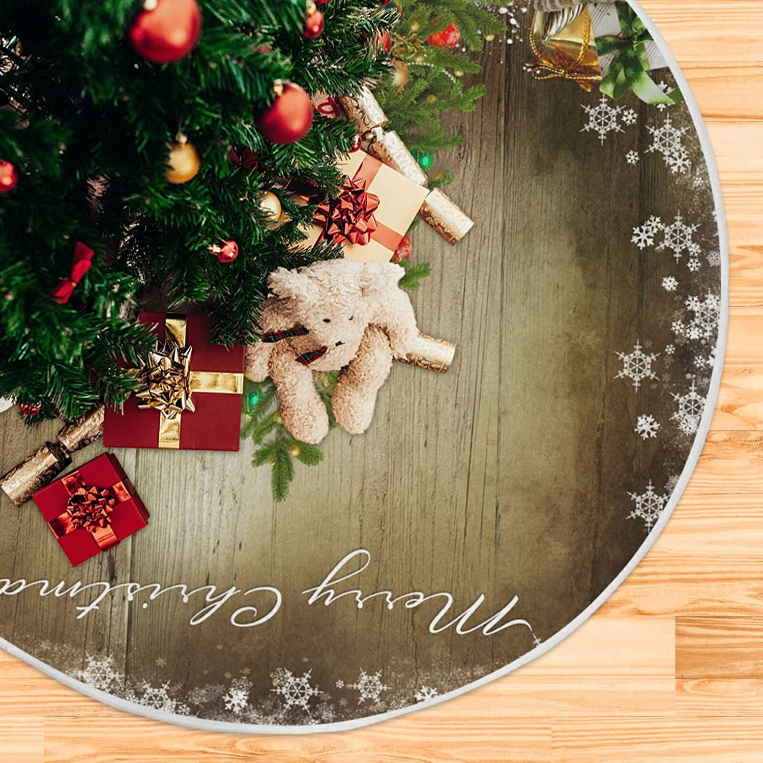 Jupe D'Arbre De Noël KEEHOM 90cm Blanc - Tapis De Sol Pelucheux Pour Sapin Avec Velcro