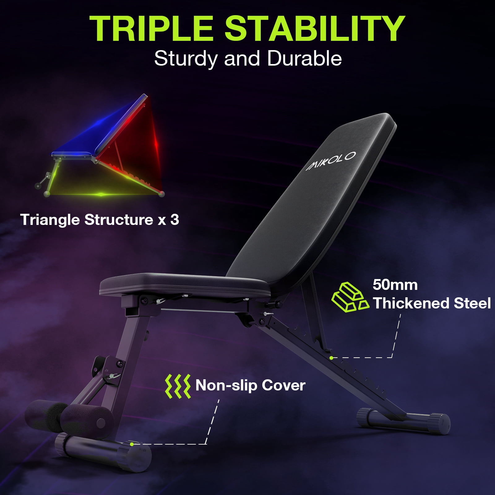 Mikolo 9 Positions Adjustable Weight Bench, Foldable Workout Bench with 800lbs Weight Capacity, Bench Press Bench for Full Body Workout