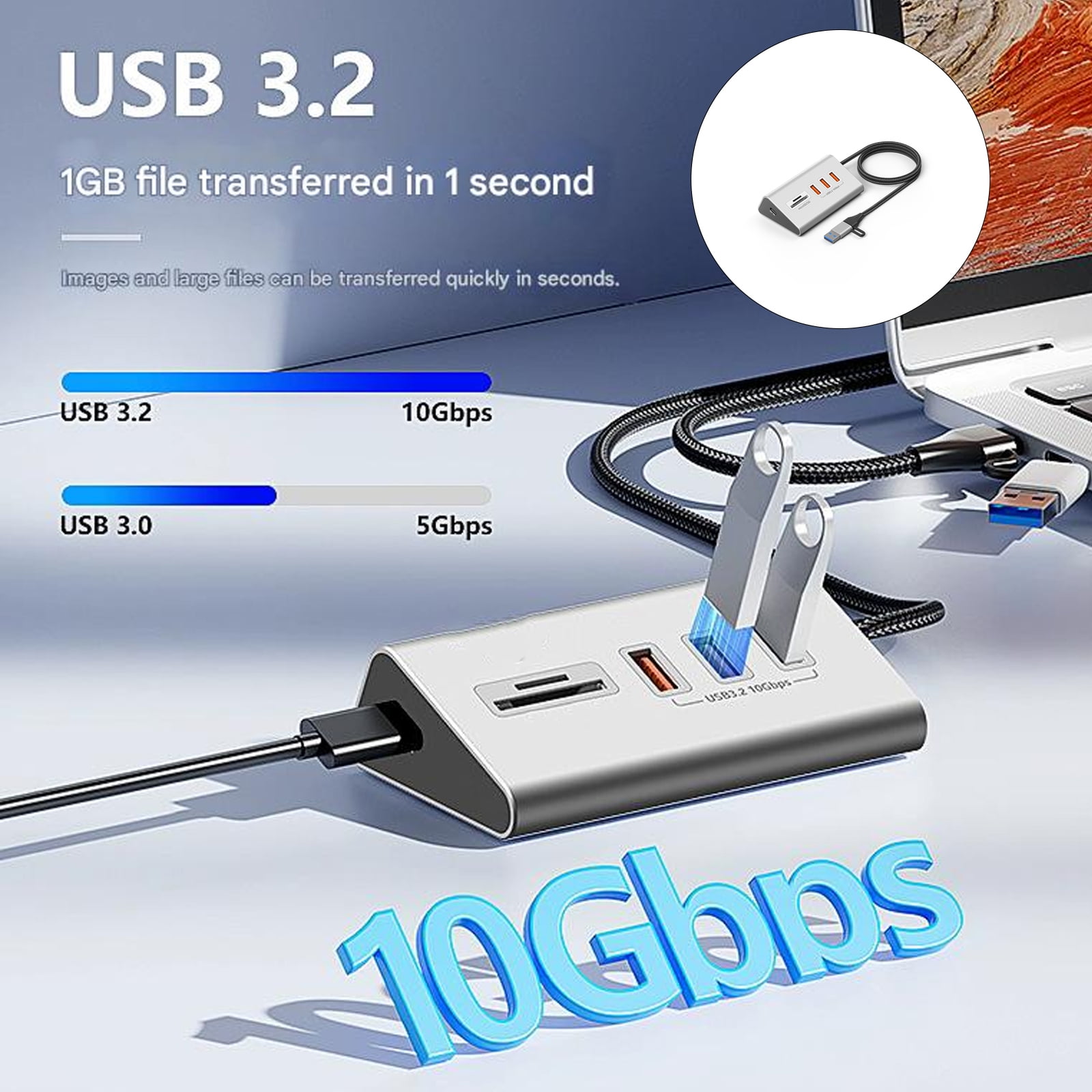 Fast Speed 10Gbps USB C Hubs Aluminum Adapter Multiple Interfaces Card Reader For Laptop