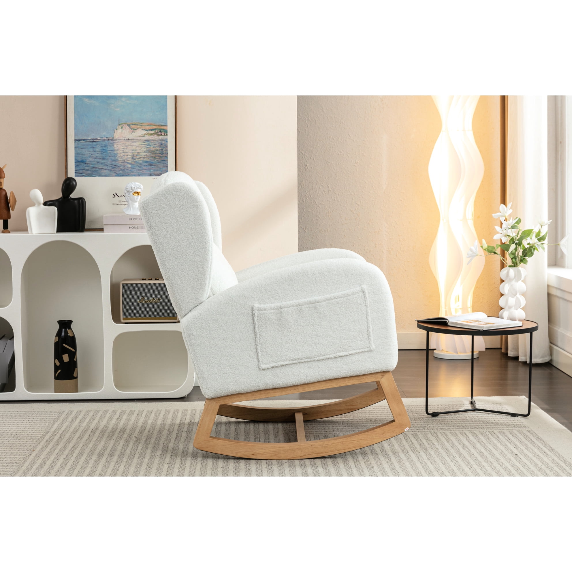 Rocking Chair With And Fabric Eucalyptus Wood Soft Wooden Seat