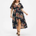 thumbnail image 3 of Bidobibo Womens Summer Plus Size Maxi Dresses Casual Loose Boho Floral Print High Low Split Dresses V-Neck Short Sleeve High Waist Flowy Beach Dress Travel Sundress, 3 of 9