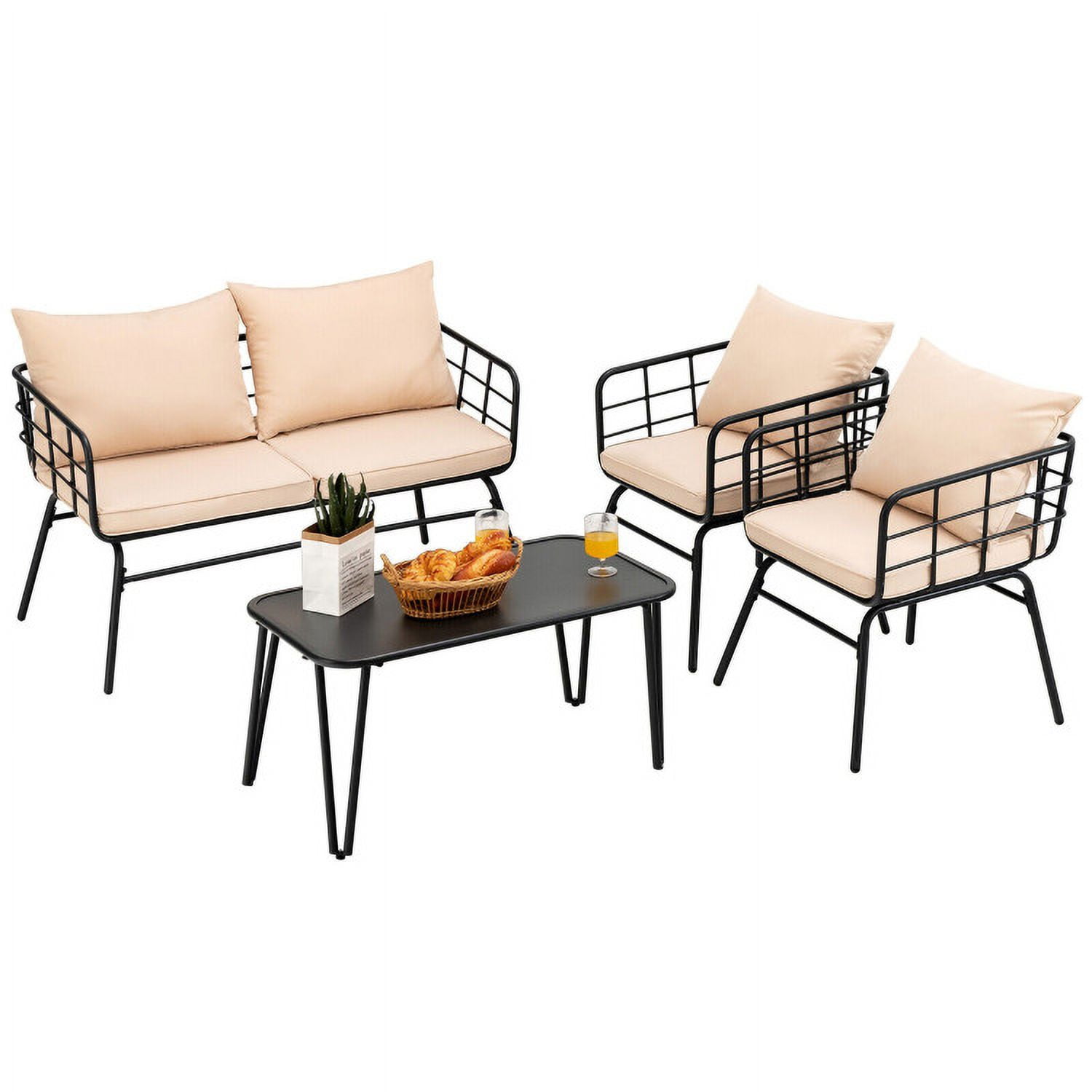 Aimee Lii 4 Pieces Patio Furniture Set with Seat Back Cushions, Patio Conversation Sets for Backyard and Poolside, Beige