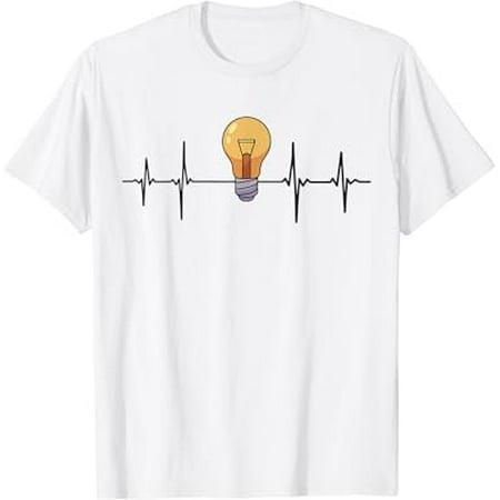 

Mens Electrician Heartbeat Craftsman Electricity Light Bulb T-Shirt