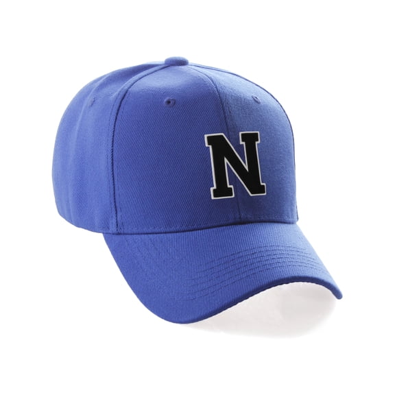Classic 3D Raised Initial Letters A to Z Structured Baseball Hat Cap Adjustable, Blue Hat White Black Letter N