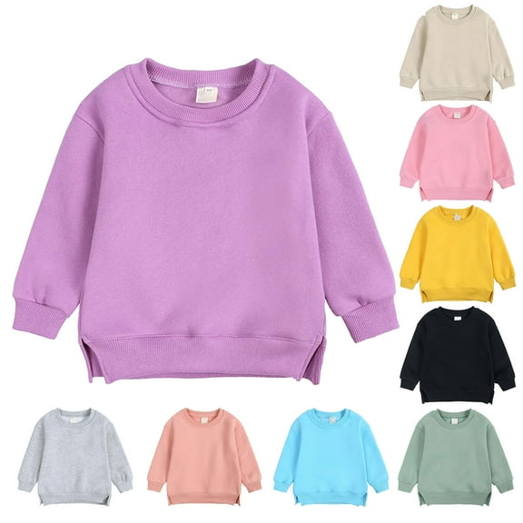 Feancey Toddler Kids Baby Boys Girls Crewneck Pullover Tops Cotton Casual Long Sleeve Sweatshirts Solid Color Fall Winter Clothes Black 6-9 Months