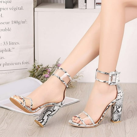 

Njoeus Sandals Women Womens Sandals Fashion Women Slip-Finger Buckle High Heels Thick Heel Single Shoes Sandals Silver Sandals For Women Dressy