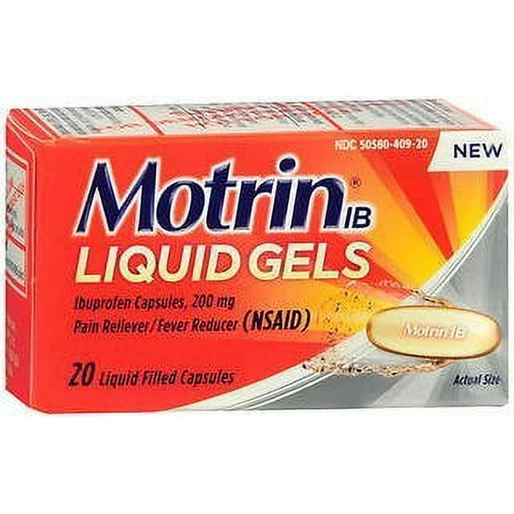 Motrin Ibuprofen 200Mg Liquid Capsule Gels, Pain Reliever/ Fever Reducer - 20 Ea, 2 Pack