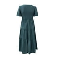 thumbnail image 4 of Wycnly Summer Dresses for Women Beach Casual Elastic Waist Flowy Ruffle Swing A Line Long Sundress 2024 Short Sleeve V-Neck Solid Maxi Formal Dress Green m, 4 of 5