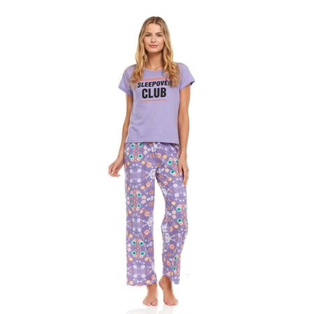 

Lati Fashion Women Pants Pajamas set 100% Cotton Short Sleeve Female Pajamas Set Purple Size Medium