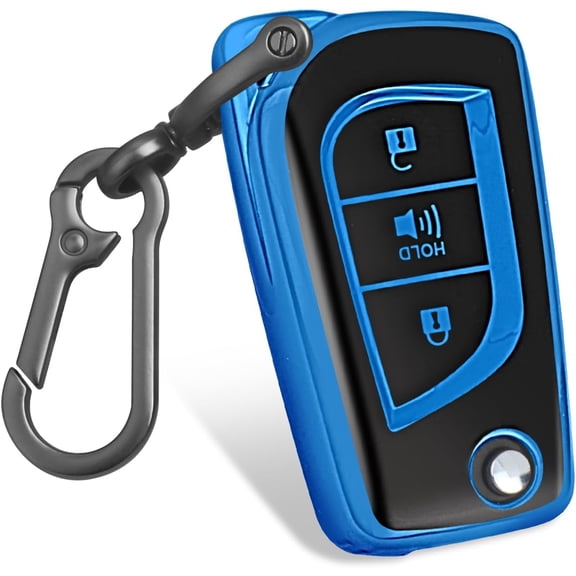 Key Fob Cover Compatible with Toyota RAV4 Camry Fortuner Tundra Corolla C-HR Highlander Keychain Case Holder Protector,Black-Blue,3 Buttons