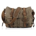thumbnail image 1 of Bandolera Sechunk Vintage de piel militar y lona verde, 1 of 1