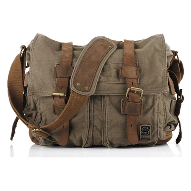 Bandolera Sechunk Vintage de piel militar y lona verde