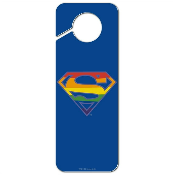 Superman Rainbow Shield Logo Plastic Door Knob Hanger Sign
