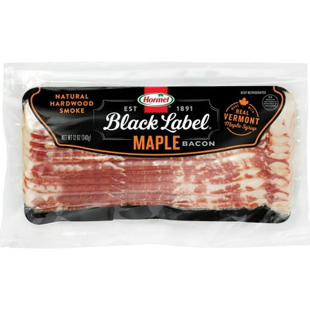 HORMEL BLACK LABEL Maple Pork Bacon, Gluten Free, Refrigerated, 12 oz Plastic Package