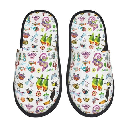 Balery Cartoon Wild Animals Slient Indoor Furry Fleece Comfort House Shoes Soft Non-Slip Home Shoes Cotton slippers House Slippers-- Medium