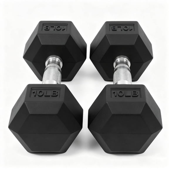 INTRTLOCKINGING TILES 10 LB Dumbbells Set of 2, Rubber Hex Hand Weights with Textured Metal Handles, Fixed Weight Dumbbells for Home Workout and Fitness Training