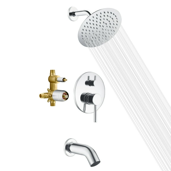 sumerain Tub and Shower Faucet with Valve, Shower Tub Kit with Pressure Balance Valve, 8 Inch Rain Shower Head and Waterfall Spout Chrome Finish