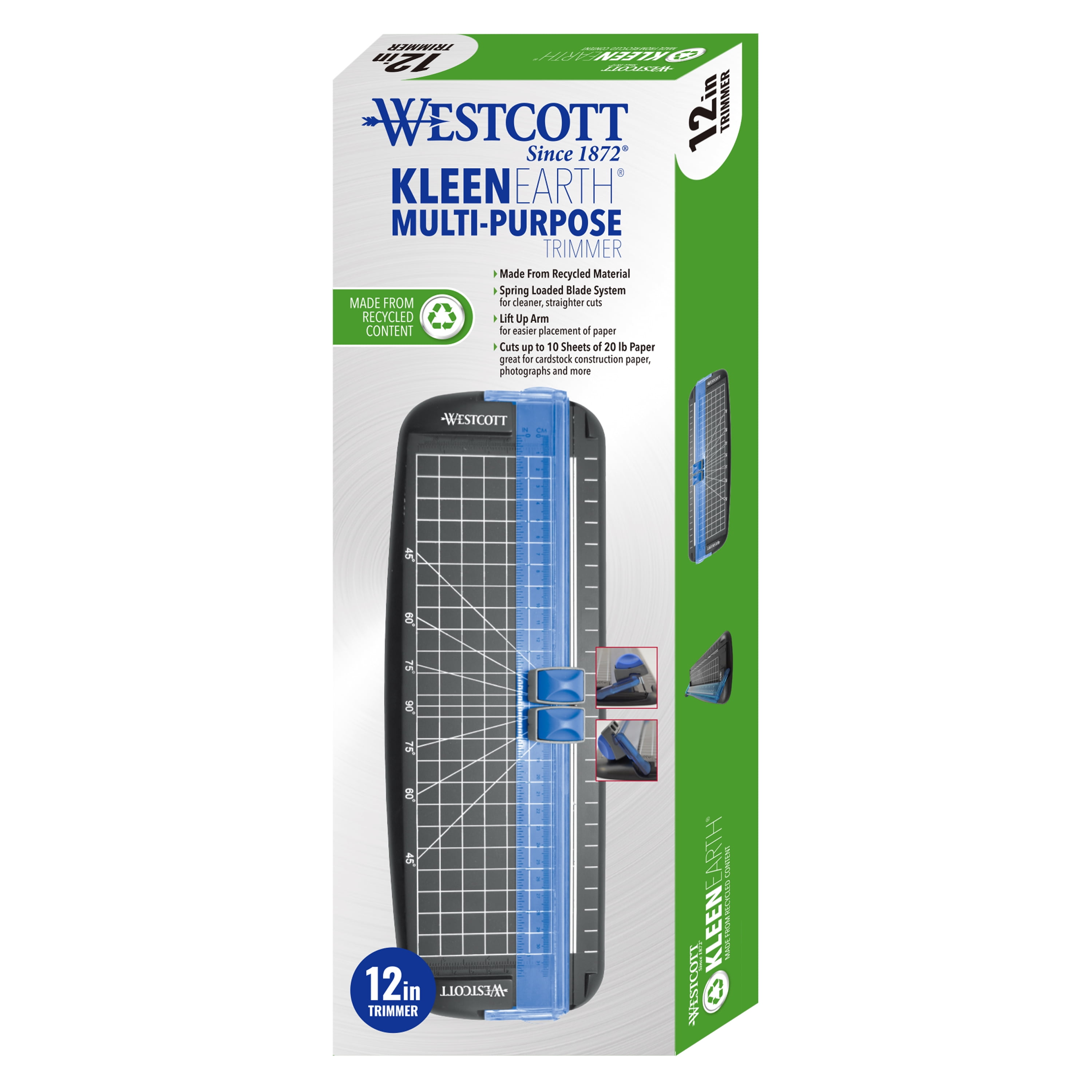 Westcott KleenEarth Recycled Paper Trimmer, 12 Plastic, Black, 1-Count 