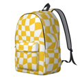 thumbnail image 2 of Yellow and White Wavy Checkered Backpack for School, Cute School Bag with Adjustable Shoulder Straps and Padded Back, 15.7"x11.8"x5.5", 2 of 5