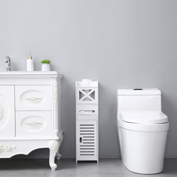 Compact Toilet Tissue Storage Tower, Narrow Floor Cabinet For Bathroom