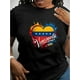thumbnail image 1 of Camiseta de manga corta para mujer, camisetas tipo túnica, trajes de regalo cómodos, ropa deportiva, camisetas de verano, camiseta básicaCreative Heart Flag Graphic Print T-shirt, Casual Round Neck, 1 of 6