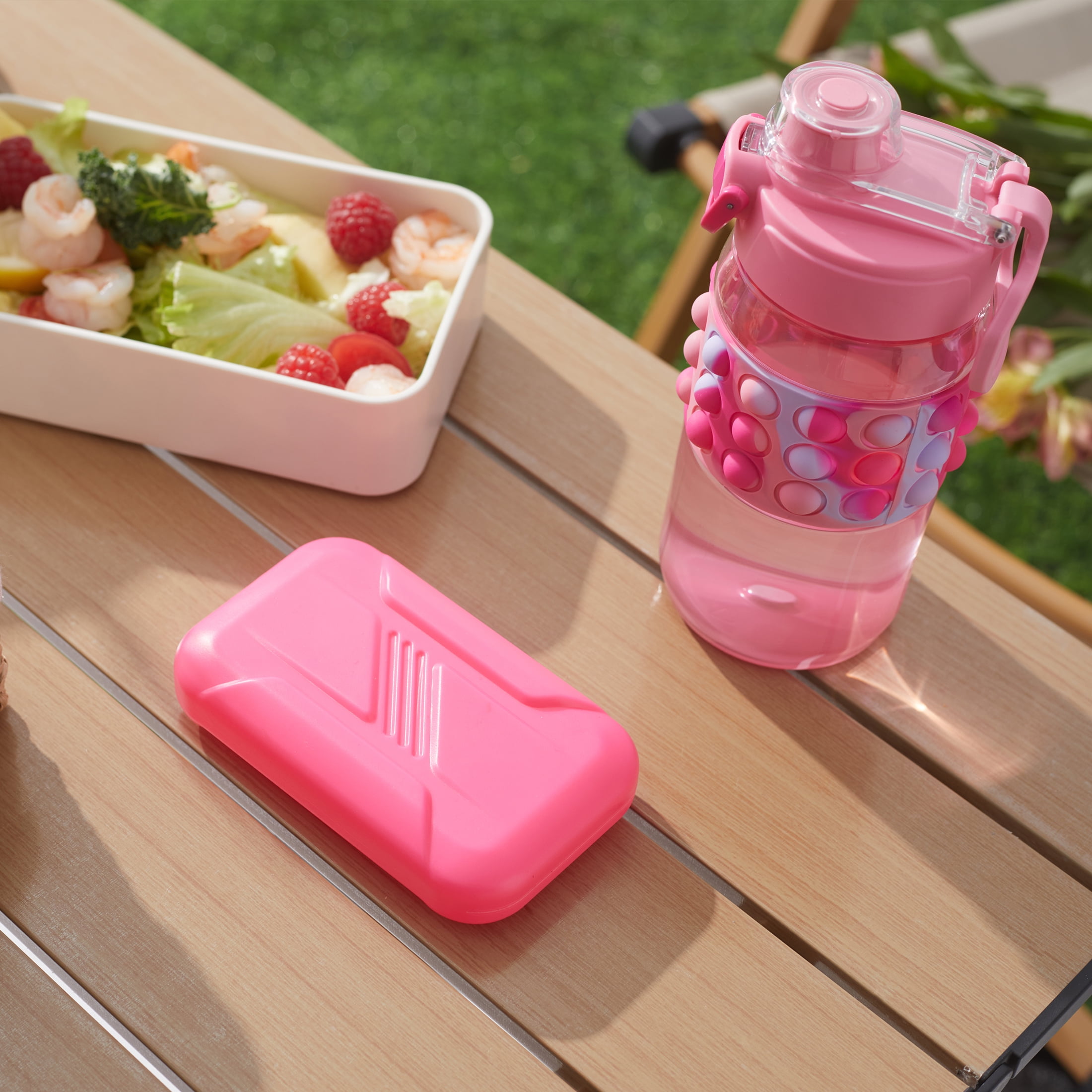 Your Zone 16 OZ Popit Water Bottle with Handle, Pink, Silicone Bubble Sleeve