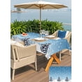 thumbnail image 4 of Outdoor Tablecloth with Umbrella Hole and Zipper, Sky Blue Christmas Rectangle Table Cloth 60x120 Inch Waterproof Tablecloth, Winter Snowman Pine Tree Snowflakes Picnic Table Cover for Patio Camping, 4 of 7