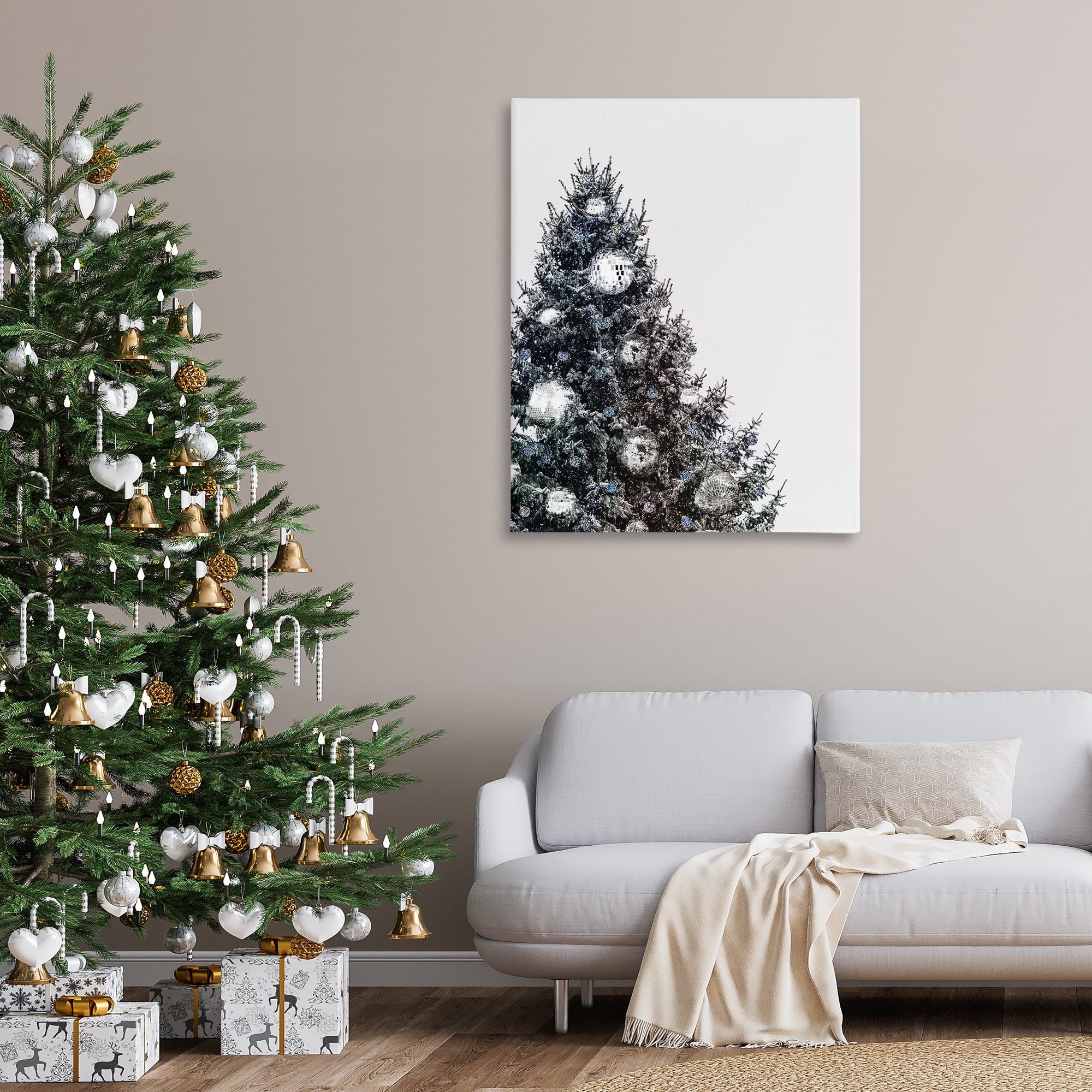 Stupell Industries Disco Ornaments on Tree Holiday Painting Gallery Wrapped Canvas Art Print Wall Art, 36 x 48