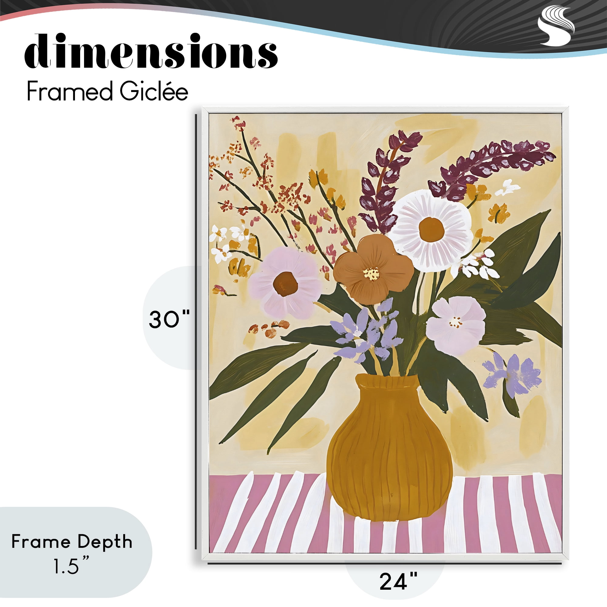 Stupell Industries Boho Flowers on Pink Stripes White Framed Giclee Art, design by Creative Studio