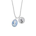 thumbnail image 2 of Delight Jewelry Silvertone Small Blue Oval Cameo Silvertone Script Initial Disc - S - Charm Necklace, 20"+3", 2 of 4