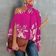 thumbnail image 2 of USSUMA T-Shirts for Women Trendy Floral Print Women's Shirts and Blouses Half Batwing Sleeve Female Tops Dressy Casual Summer One Cold Shoulder Loose Fit Halter Neck Plus Tunics Beach, 2 of 5