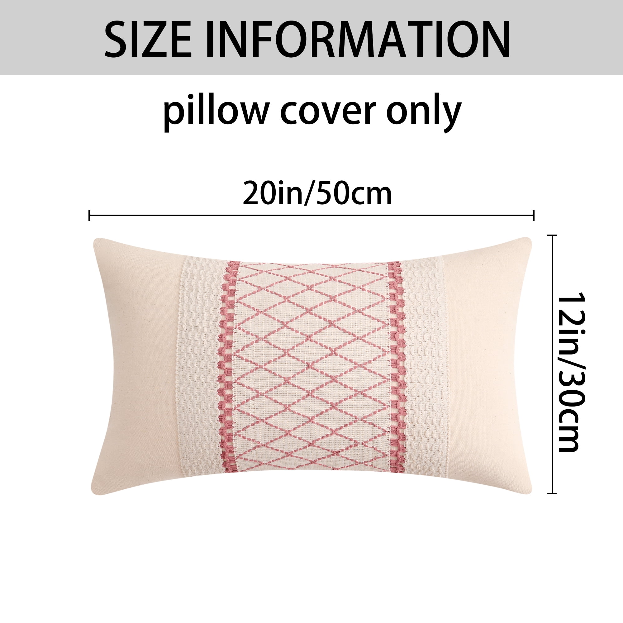 Unique Bargains Geometry Weave Patchwork Pillow Covers Set of 2 Pink 12" x 20"