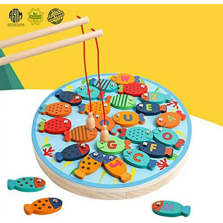  Slotic Magnetic Wooden Fishing Game Toy for Toddlers - Alphabet  ABC Fish Catching Counting Learning Education Math Preschool Board Games  Toys Gifts for 3 4 5 Years Old Girl Boy Kids 