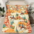 thumbnail image 2 of Homewish Western Cowboy 4 Pieces Queen Sheet Sets for Boys Girls,Botanical Cactus Ultra Soft Flat Sheet,Exotic Style Queen Fitted Sheet,Ultra Soft Home Decor, 2 of 7