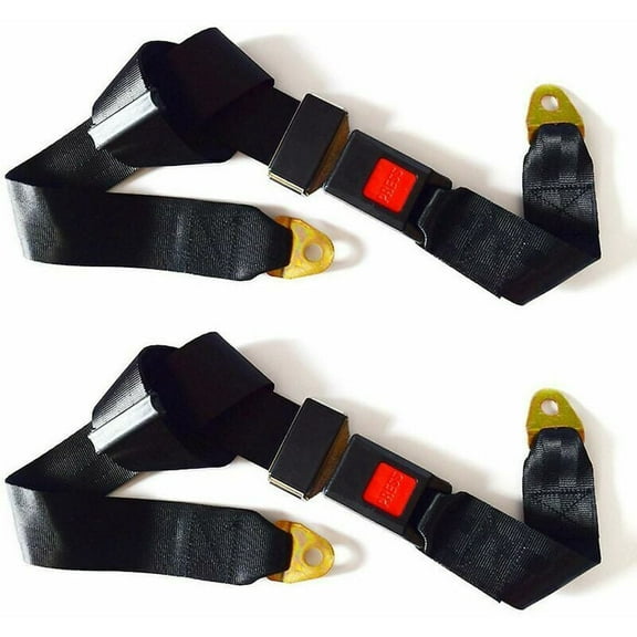 Pack Universal Adjustable Seat Belts 2 Point Adjustable Safety Harness Single Double Seat Belt - Black