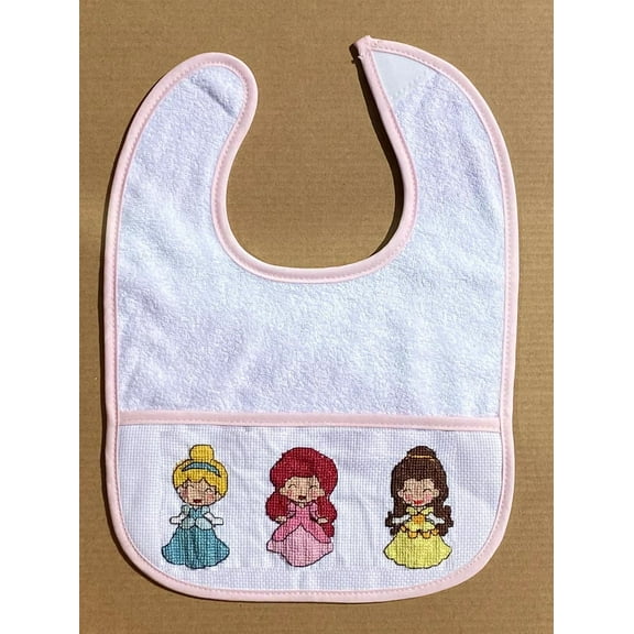 A Pack of 6pcs Pink Edged Cotton Girl Baby bib Cross Stitch Kits, Mum to be Gift, DIY Counted bib Cross Stitch kit