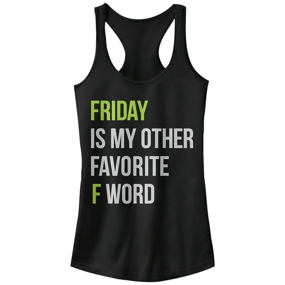 Junior's CHIN UP Friday is My Other Favorite F Word Racerback Tank Top Black Large