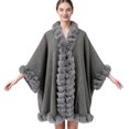 thumbnail image 2 of Fewfanhot Ruffled Faux Fur Trim Wool Blend Poncho Cape, Open Front Warm Wrap Shawl Coat for Women Winter, 2 of 5