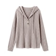 thumbnail image 5 of Knitted Tops for Women Zaewscy Knitted V-neck Long-sleeve Pullover Hoodie With Drawstring And Buttons Casual Style Khaki L, 5 of 8