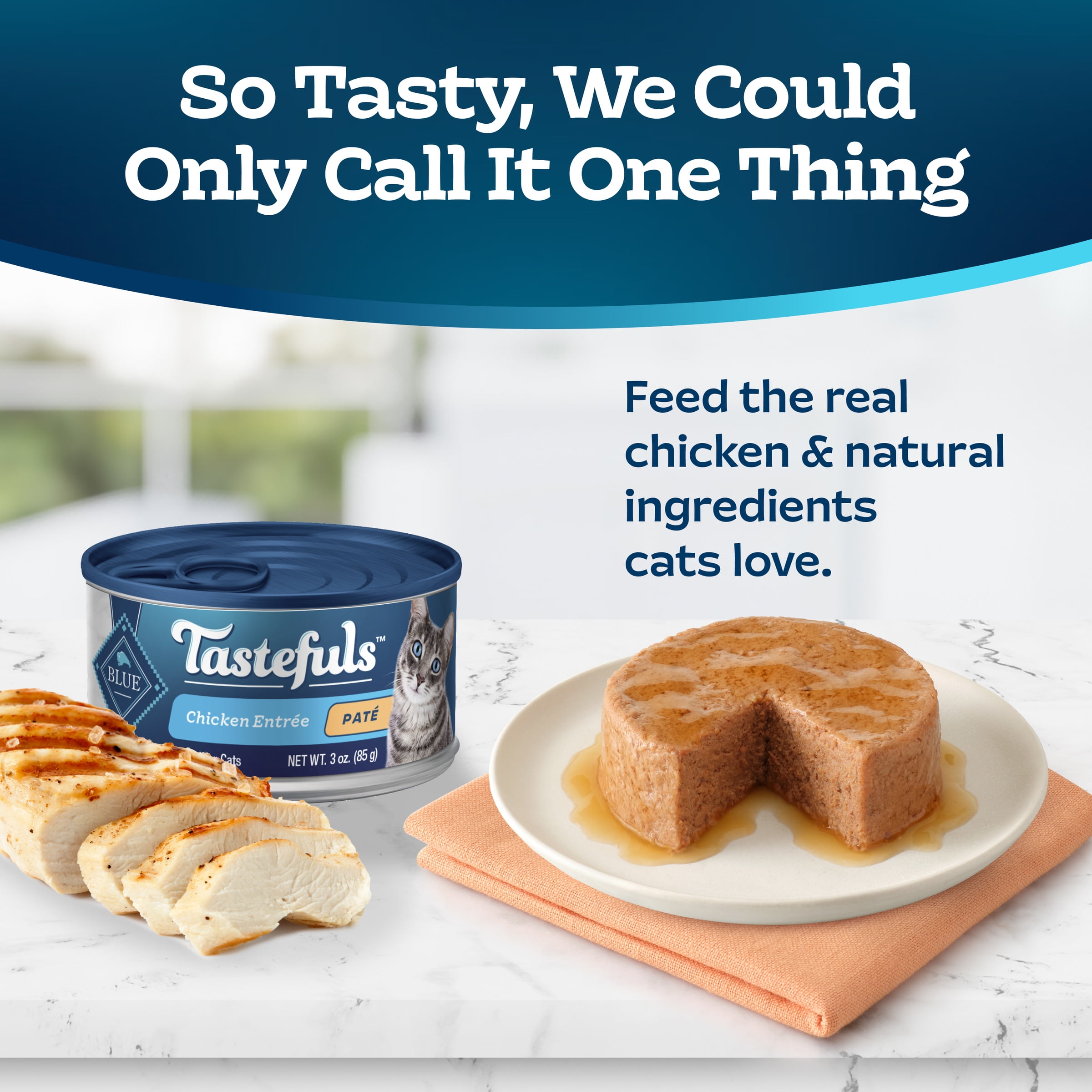 (24 pack) Blue Buffalo Tastefuls Natural Wet Cat Food, Adult, Chicken Paté, 3-oz. Can