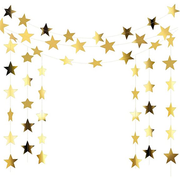 LNGOOR 10 Pcs Glitter Champagne Twinkle Star Hanging Garland - Sparkly Paper Five-pointed Bunting Banner String for Birthday Home Decoration, Wedding Photo Booth Props