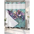 thumbnail image 4 of Spring Purple Flower No Hook Shower Curtain Waterproof,Bathroom Curtains with Snap in Liners and See Through Top Window,Retro Wall Seamless Garden Pastoral Hotel Bathtub Curtains Shower 72"Wx78"L, 4 of 8