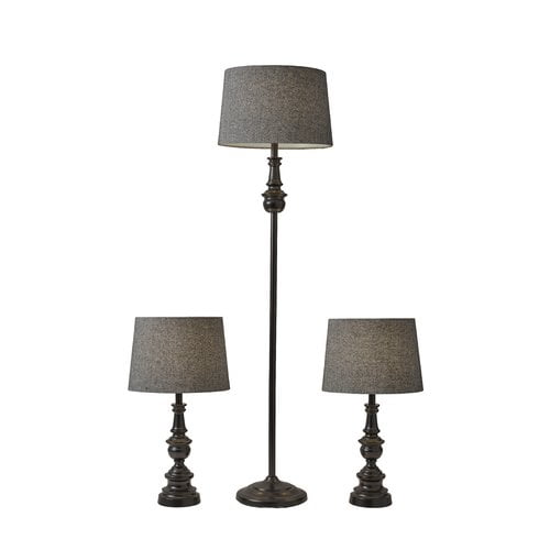 Charlton Home Chiu Classic Herringbone Containing Matching 3 Piece Table and Floor Lamp Set