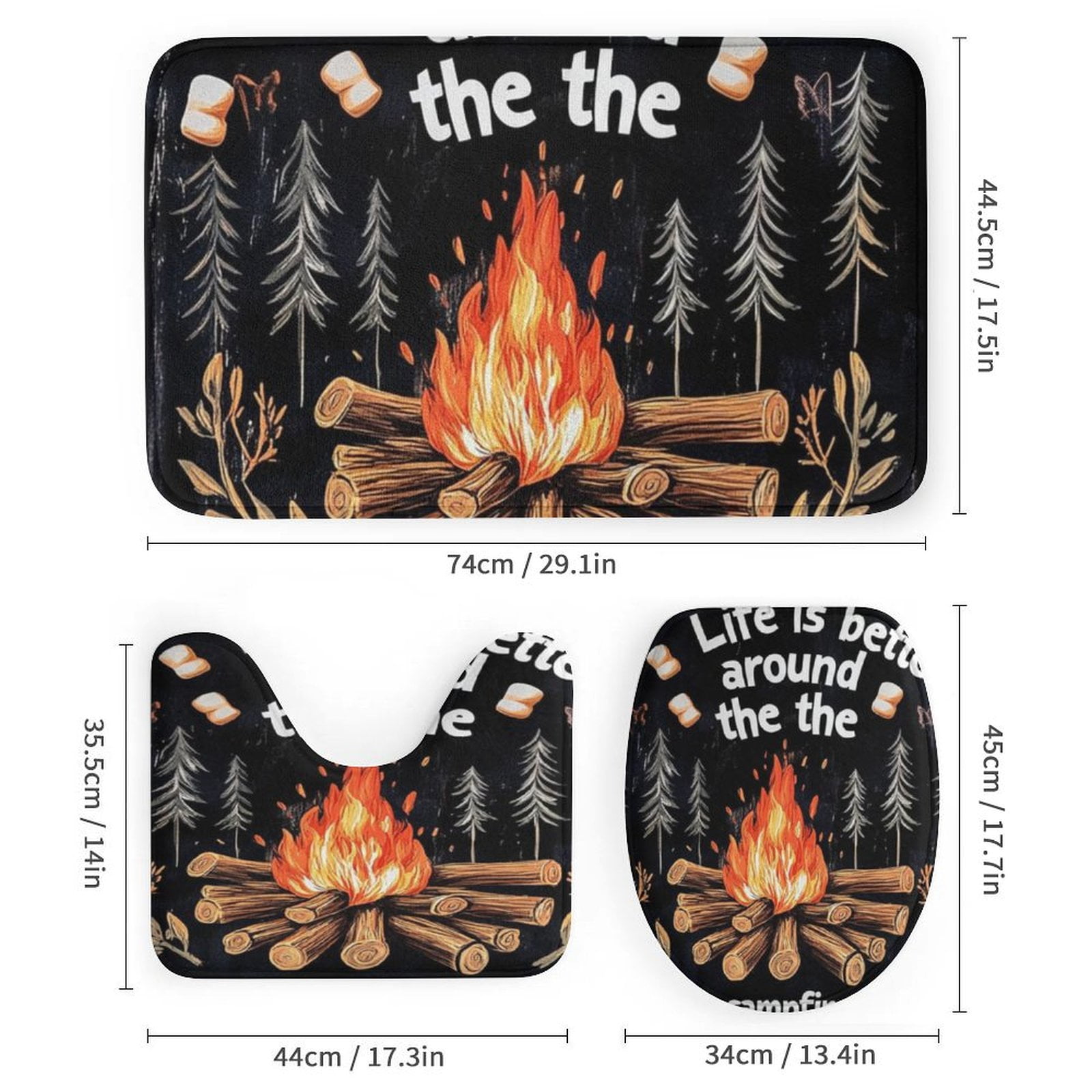 Shower Curtain Sets with Rugs 4 Piece with Rugs Include Waterproof Shower Curtain Non-Slip Rug Toilet Lid Cover Bath Mat Life Is Better Around The Campfire Durable and Waterproof Happy Camper