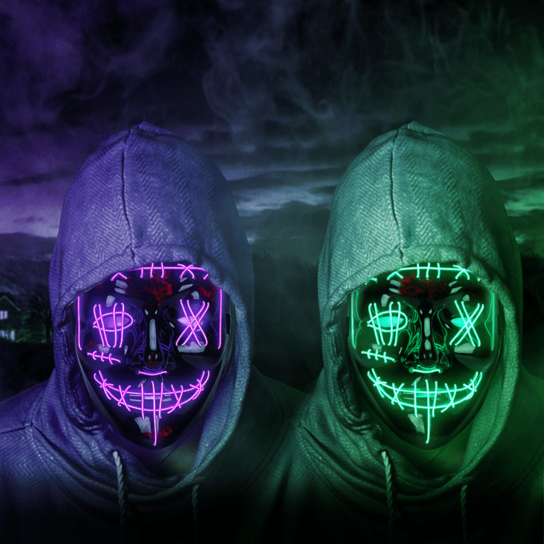 2PACK Halloween Scary Mask, EL Wire LED Mask with 3 Lighting Modes, Light  Up Scary Mask for Halloween Cosplay, Costume and Party Supplies