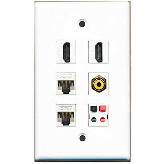 RiteAV - 2 HDMI 1 Port RCA Yellow 2 Port Cat5e Ethernet White 1 Port Speaker Wall Plate